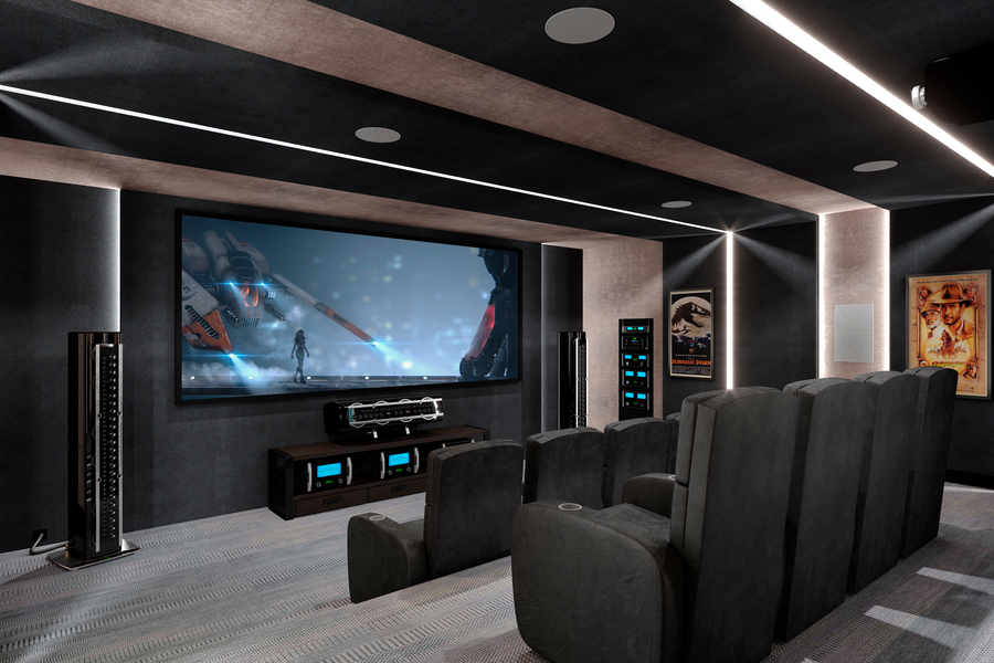 A home theater with a McIntosh surround sound installation.