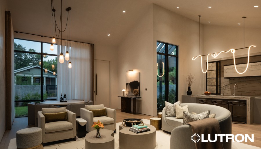 A luxury home living area featuring subdued lighting for ambiance.